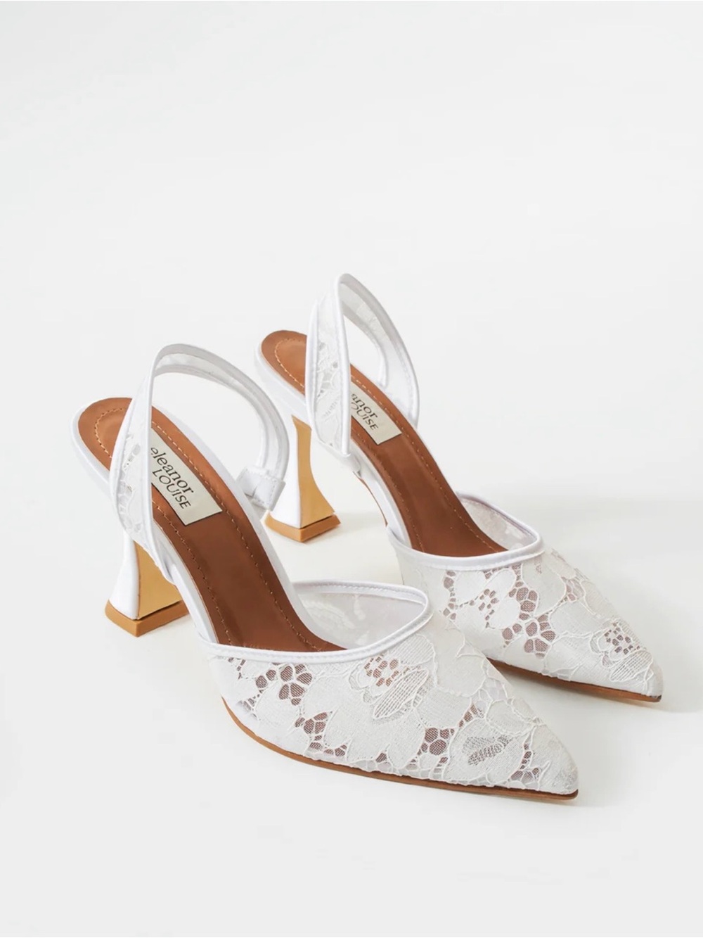 Eleanor Louise Elegant Ivory Lace Slingback Heels